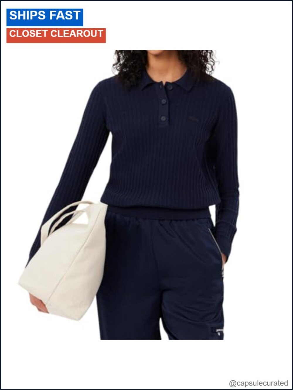 Ribbed Knit Long Sleeve Polo Shirt Regular Fit Women's Work Weekend
